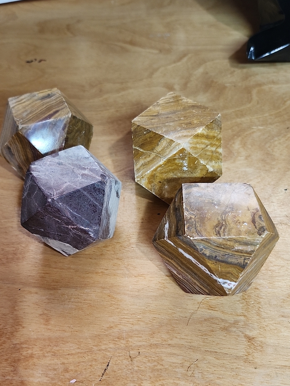 Unpolished Stone Geometric Décor Set If 4- Brown and Purple